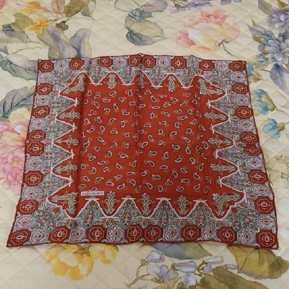 Yves Saint Laurent Red Paisley Bandana Scarf